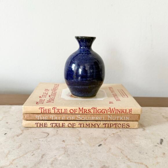 Vintage Small Round Cobalt Blue Studio Pottery Bud Vase Handcrafted Miniature - Picture 2 of 8